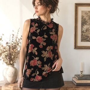 Womens Burnout Velvet Floral Top S Whimsigoth Dark Romantic Cottage Goth Fringe